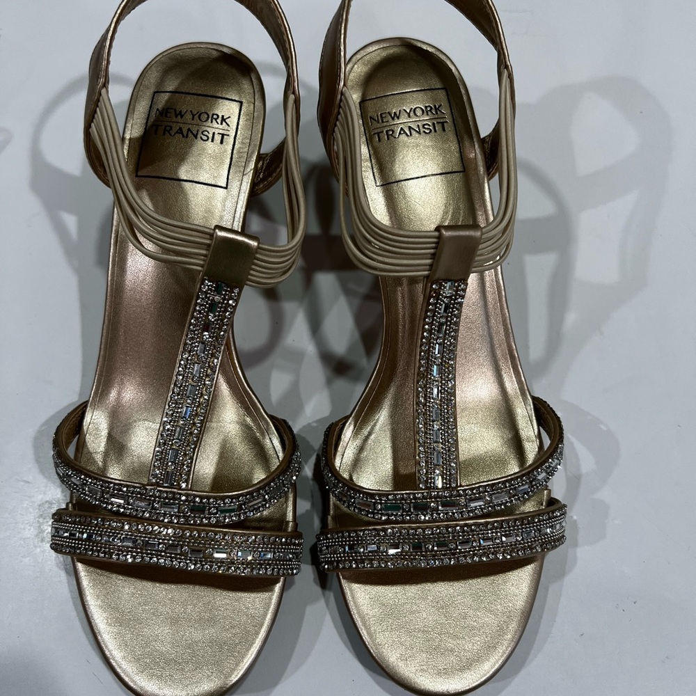 New York Transit Metallic Strappy Heels